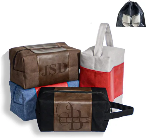 Neceser personalizado para hombres, kit de afeitado de cuero de lona para padrinos de boda, nombre grabado/inicial, bolsa de viaje hecha a mano para