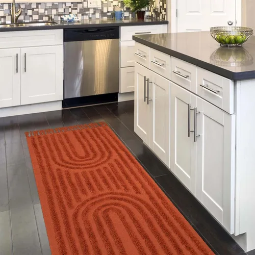 Miniatura 7 de LEEVAN - Alfombra de camino estilo bohemio lavable 2 x 5 pies, tejida en color beige, de algodón para cocina rústica con borlas, alfombra de acento