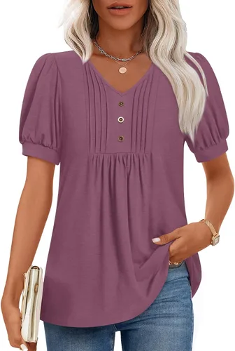 Miniatura 17 de Findsweet Blusas de túnica de verano para mujer, tops casuales y elegantes, manga corta, M-3XL