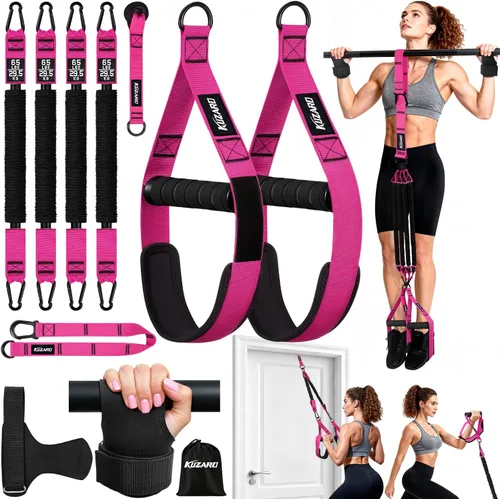 Miniatura 10 de Bandas de asistencia para dominadas para mujeres, bandas de resistencia resistentes con asas, banda de ejercicio con anclaje de puerta, juego