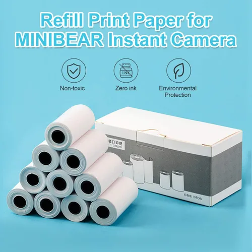 Miniatura 2 de Rollo de papel de impresión de 10 rollos de repuesto funciona con cámara instantánea MINIBEAR Instantánea, apto para la mayoría de los niños, rollo