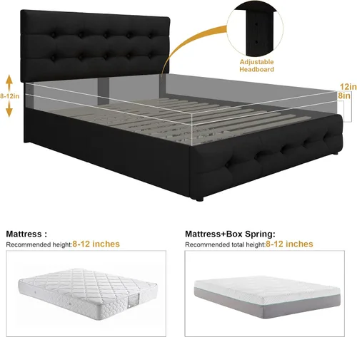 Miniatura 5 de TTVIEW Base de cama de tamaño completo con 4 cajones de almacenamiento y cabecera ajustable, cama plataforma tapizada con diseño de botones