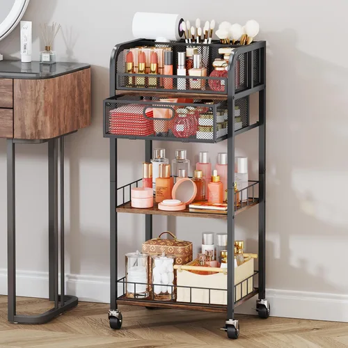 Miniatura 2 de HapiRm Organizador de maquillaje, carrito de almacenamiento de 4 niveles para el cuidado de la piel con cajón, carrito de maquillaje rodante
