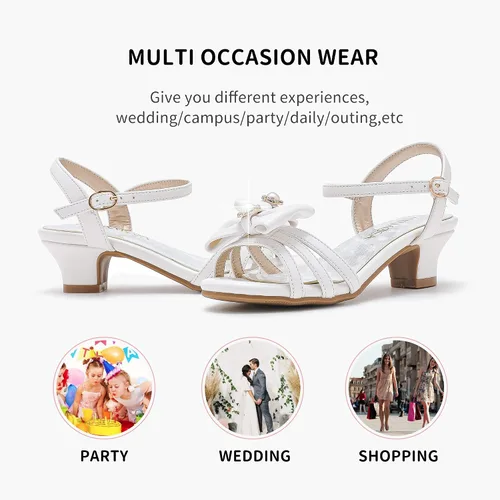 Miniatura 5 de LAURMOSA Sandalias para niñas, zapatos de vestir para bodas, fiestas, puntera abierta, tacones altos con purpurina para niños pequeños y grandes, B