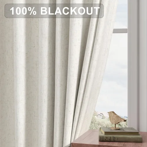Miniatura 7 de Joywell 2 cortinas opacas 100%, lino, beige natural, trabillas traseras/cinta con ganchos, aislantes, de dormitorio, comedor, sala, puerta corrediza