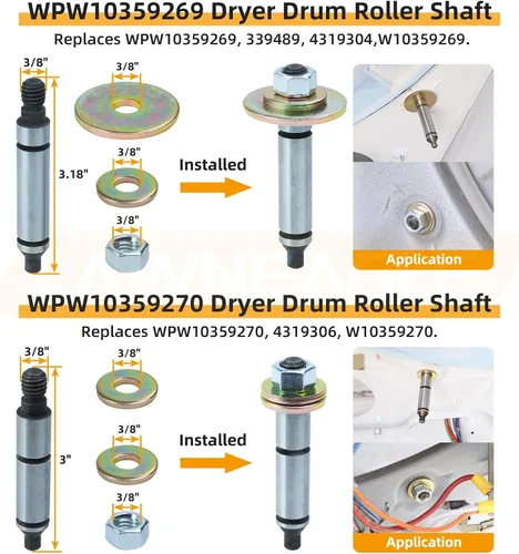Miniatura 6 de WPW10314173 Kit de soporte de tambor de rodillo para secadores Whirlpool Maytag Includes WPW10314173 Roller Drum Support Kit with WP691366 Idler