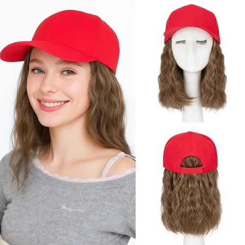 Miniatura 20 de SEGO - Peluca de gorra con pelo adjunto para mujer, gorra negra de béisbol con extensiones de pelo, gorra de béisbol larga y ondulada con ajuste