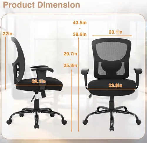 Miniatura 3 de Big and Tall Office Desk Chair Heavy Duty Ergonomic Mesh Desk Chair, Swivel Executive Computer Chairs for Home Office, Adjustable Lumbar Support &