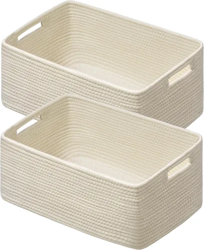 Miniatura 22 de UBBCARE Paquete de 2 cestas de almacenamiento para organizar, cestas de estante con asas, cestas de almacenamiento tejidas para estantería/estante
