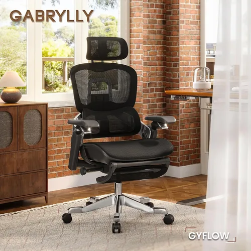 Miniatura 2 de GABRYLLY Silla de oficina ergonómica, silla de escritorio con respaldo alto con reposacabezas, brazos abatibles, bloqueo de inclinación de 90-120°