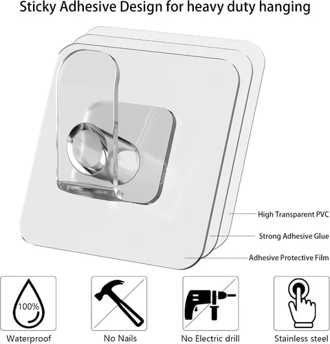 Miniatura 6 de Taozun Ganchos adhesivos para toallas, ganchos transparentes, ganchos de plástico resistentes para baño, cocina, para pegar en la pared