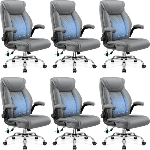Miniatura 25 de Silla de oficina, silla de escritorio ergonómica grande y alta, silla ejecutiva de cuero para computadora con soporte lumbar ajustable, cómoda silla