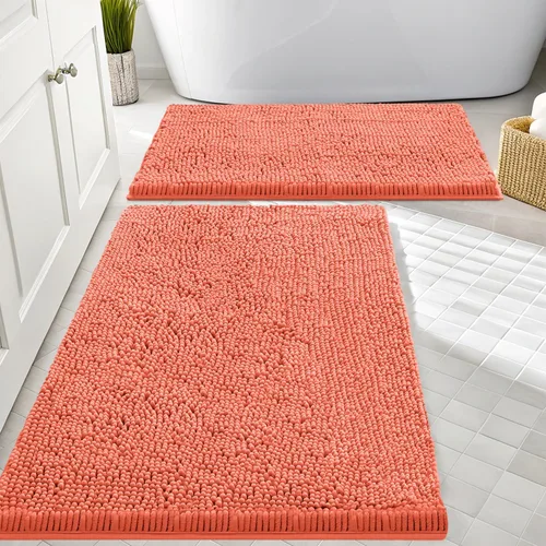 Miniatura 24 de Smiry Juego de 2 alfombras de baño, felpilla suave y absorbente, lavable a máquina, antideslizantes, para bañera, ducha y suelo