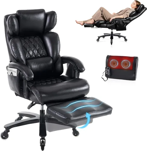 Silla de oficina ergonómica grande y alta con reposapiés, silla de escritorio ejecutiva de masaje resistente con soporte lumbar, reposacabezas