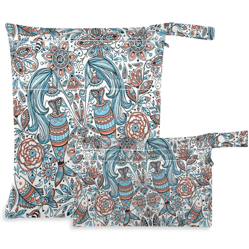 Miniatura 15 de visesunny Seta dibujada a mano, 2 bolsas húmedas con bolsillos con cremallera, lavable, reutilizable, espaciosa para viajes, playa, piscina, Multi51.