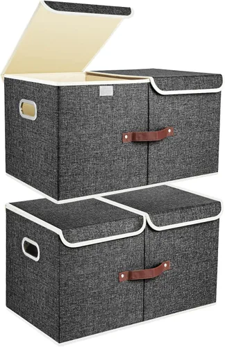 TYEERS Contenedores plegables extragrandes con tapas y compartimentos, lavables, cajas de almacenamiento de tela, 21.7 x 13 x 11.8 pulgadas, paquete