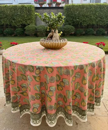 Miniatura 46 de Ridhi Mantel redondo con estampado de bloque a mano, 100% algodón, reutilizable, color rosa flamenco, de 60 pulgadas, mantel decorativo para uso