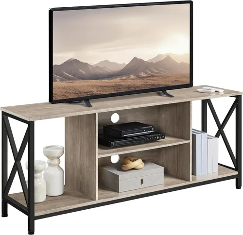Miniatura 11 de Yaheetech Soporte de TV Industrial para TV de 55 Pulgadas, Mesa de Centro de Entretenimiento y Consola de Medios con Almacenamiento Abierto para Gris