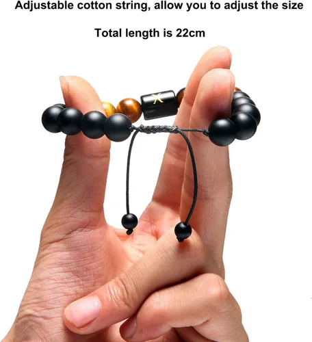 Miniatura 5 de Initial Bracelets for Men Charms Letter Mens Bracelet 10mm Natural Black Matte Agate Tiger Eye Stone Beads Braided Rope Customize Bracelet