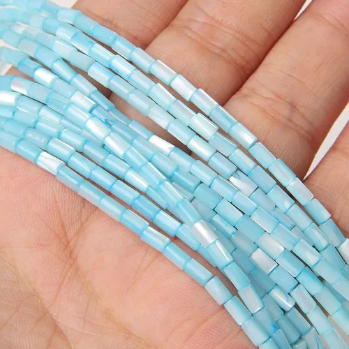 Miniatura 9 de Los granos naturales del espaciador del tubo del grano de Shell de agua dulce teñidos madre de perlas flojas para la fabricación de la joyería, 1