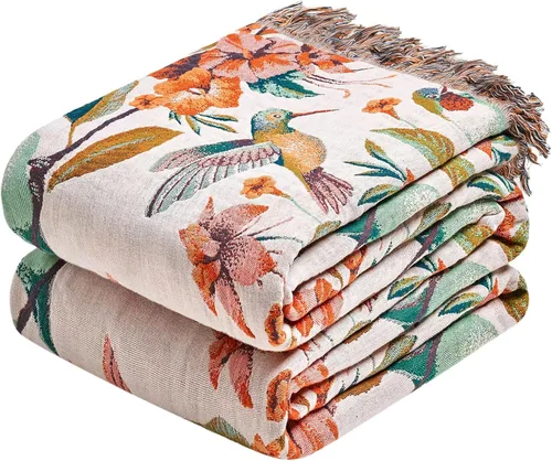 Miniatura 12 de Manta Decorativa Bohemia - Mantas Decorativas de Algodón 100% Suave y Transpirable, 50"x60" Colcha de Algodón Muselina Ligera de 4 Capas, Estampado