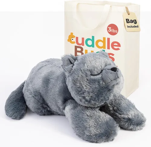 Cuddle Buds Peluche de gato con peso de 3 libras para necesidades sensoriales, peluche grande de gato de 20 pulgadas, animales de peluche con peso