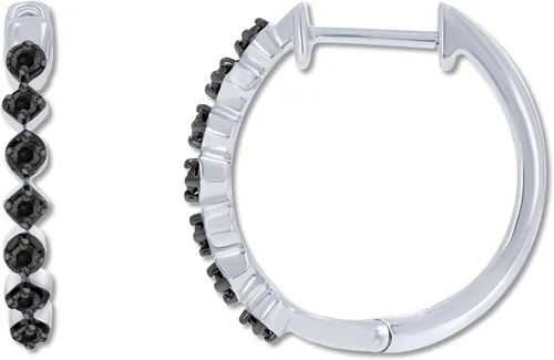 Miniatura 2 de Pendientes de aro oblongos de plata de ley 14 CTW diamante negro, Plata de ley, diamanre negro
