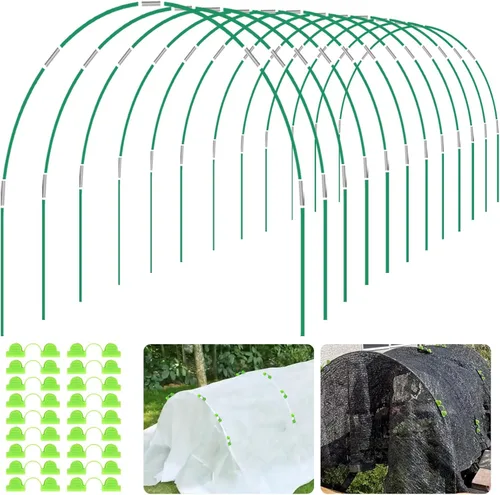 72 aros de jardín para camas elevadas anchas, 12 juegos de aros de invernadero de 8 pies, túnel de cultivo, marco de aros de fibra de vidrio libre