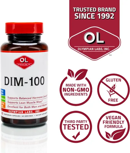 Miniatura 4 de Olympian Labs DIM Suplemento 100mg - Cápsulas diarias - Diindolilmetano para hombres y mujeres, 100 mg, 60