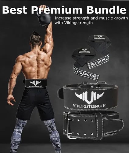 Miniatura 3 de Vikingstrength Cinturón de levantamiento de pesas de alta calidad con correas de elevación, cinturón de levantamiento de pesas para gimnasio