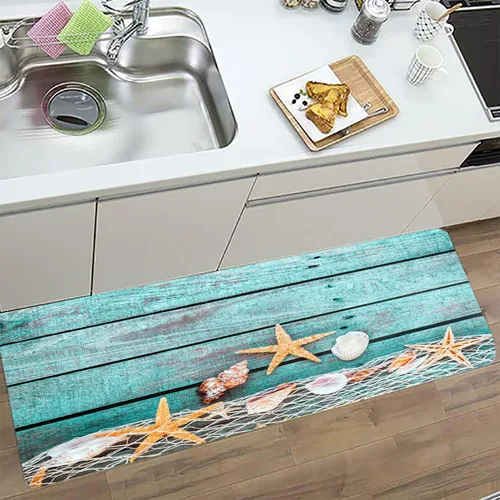 Miniatura 5 de LYFANS La alfombra de espuma de esponja para baño y cocina es absorbente y suave (24 x 71 pulgadas), y el tapete azul se utiliza para mesita