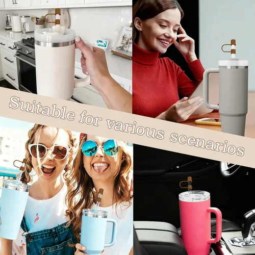 Miniatura 7 de 6 piezas de cubierta de pajita de silicona compatible con Stanley 30 y 40 Oz Accesorios para vaso Toppers de pajita marrón Reutilizable para taza
