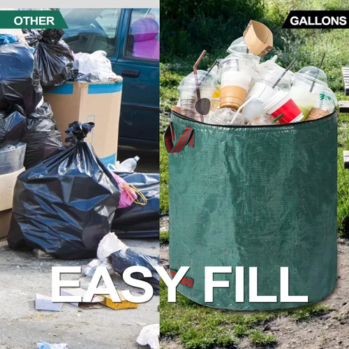 Miniatura 3 de Paquete de 3 bolsas de basura reutilizables de 72 galones con tapa, bolsas extra grandes de hojas de césped, resistentes con 4 asas, bolsas
