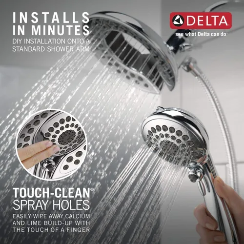 Miniatura 6 de Cabezal de ducha Delta Faucet 5-Spray In2ition 2-en-1 doble con rociador de mano, cabezal de ducha de mano cromado con manguera, cabezales de ducha