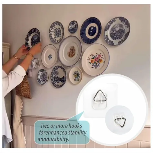 Miniatura 7 de Paquete de 12 ganchos adhesivos para fotos, ganchos de pared invisibles sin clavos para platos, marcos de fotos y decoración de pared (2.6 pulgadas)