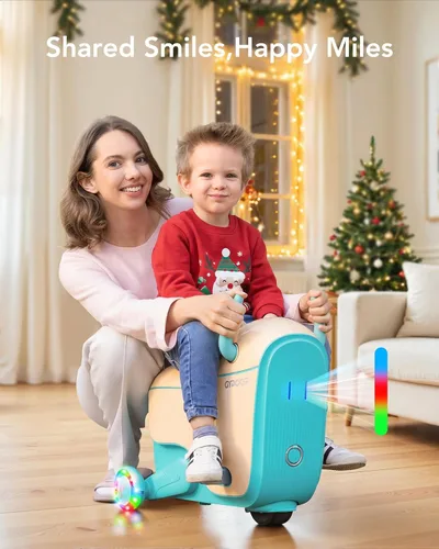 Miniatura 7 de Gyroor Juguete eléctrico para niños de 4 a 8 años, maleta de viaje en avión 2 en 1 con almacenamiento, 3 modos de velocidad, ruedas LED Azul