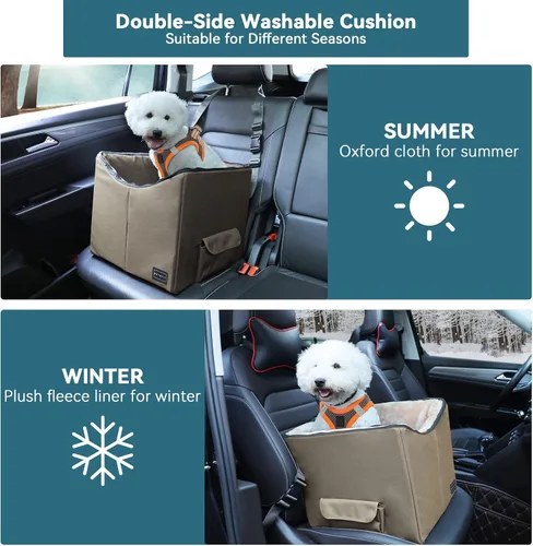 Miniatura 5 de Asiento de Coche para Perros Petsfit con Elevaperros para Perros Pequeños, Asiento de Coche para Perros con Correa de Seguridad, Adecuado para Marrón