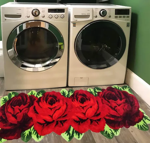 UKELER Alfombra antideslizante para cuarto de lavado, 65 x 23.6 pulgadas, diseño de rosas rojas, para dormitorio de niñas Rojo