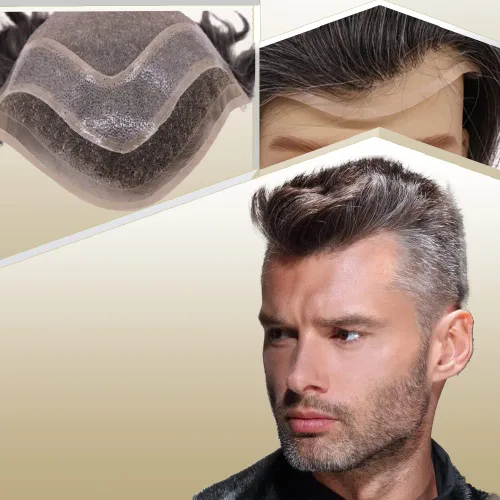 Miniatura 19 de Toupee para hombres, piezas de cabello 100% europeo, sistema de reemplazo de cabello humano virgen de 10 x 8 pulgadas, mono encaje con poliuretano