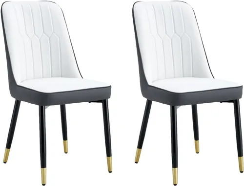 Miniatura 30 de Juego de 2 sillas de comedor, sillas de comedor modernas, equipadas con cojines de respaldo de cuero PU y patas de metal negro, adecuadas