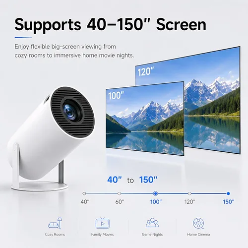 Miniatura 6 de Mini proyector HY300 Pro, proyector portátil Android 13 con WiFi y Bluetooth, compatible con video 4K, Keystone automático, rotación de 180°