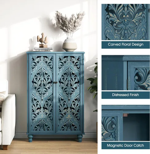 Miniatura 3 de Jiansu furni, Armario buffet de 63 pulgadas con puertas de vidrio arqueadas, moderna credenza de cocina negra con almacenamiento, mesa de consola