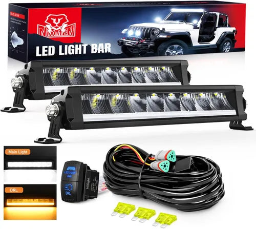 Miniatura 14 de Nilight Barra de luz LED con DRL ámbar 2 PCS 15 W 5.3 pulgadas fila única 1680 LM anti-reflejo punto todoterreno luces de conducción delgadas IP68
