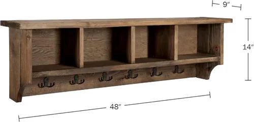 Miniatura 3 de Alaterre Furniture Perchero Industrial Pomona de 48 Pulgadas Montado en Pared con 6 Ganchos Resistentes y 4 Compartimentos Abiertos, Organizador