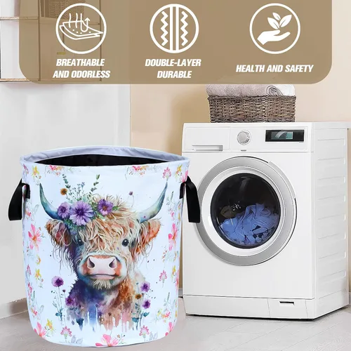 Miniatura 6 de Cesta de lavandería plegable impermeable de vacas de las tierras altas de la marca NUTAINLA, con tela Oxford, divertida bolsa de lona, cesta de Vaca