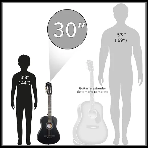 Miniatura 3 de Ashthorpe - Paquete de guitarra acústica para principiantes de 30 pulgadas (negro), kit básico de iniciación con funda, cuerdas, correa, afinador