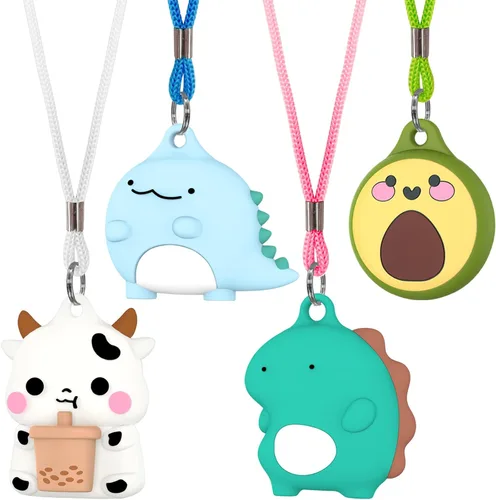 Collar Air Tag con longitud ajustable, lindo diseño de dibujos animados Airtags, paquete de 4 soportes de silicona suave agradable a la piel para