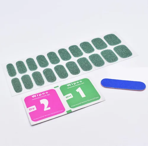 Miniatura 7 de Tiras de esmalte de uñas de gel con purpurina verde sin luz de uñas, calcomanías de lámpara de uñas, 20 tiras de manicura extra largas
