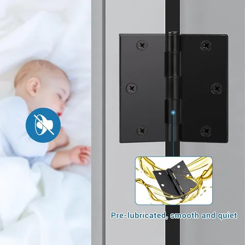Miniatura 3 de KNOBWELL Paquete de 50 bisagras de puerta negras mate para puertas interiores, bisagras de puerta de 3.5 x 3.5 pulgadas con esquinas cuadradas Negro