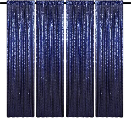 Miniatura 34 de Cortinas de fondo de lentejuelas negras con purpurina de 2 x 8 pies, 4 paneles para decoración de bodas, fiestas de cumpleaños, despedidas de Negro